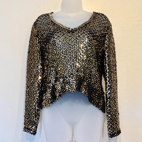 Partique New York VTG Gold Sequin Cropped Sweater - Picture 2 of 7